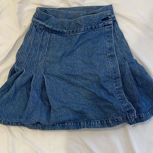 Denim wraparound pleated schoolgirl skirt